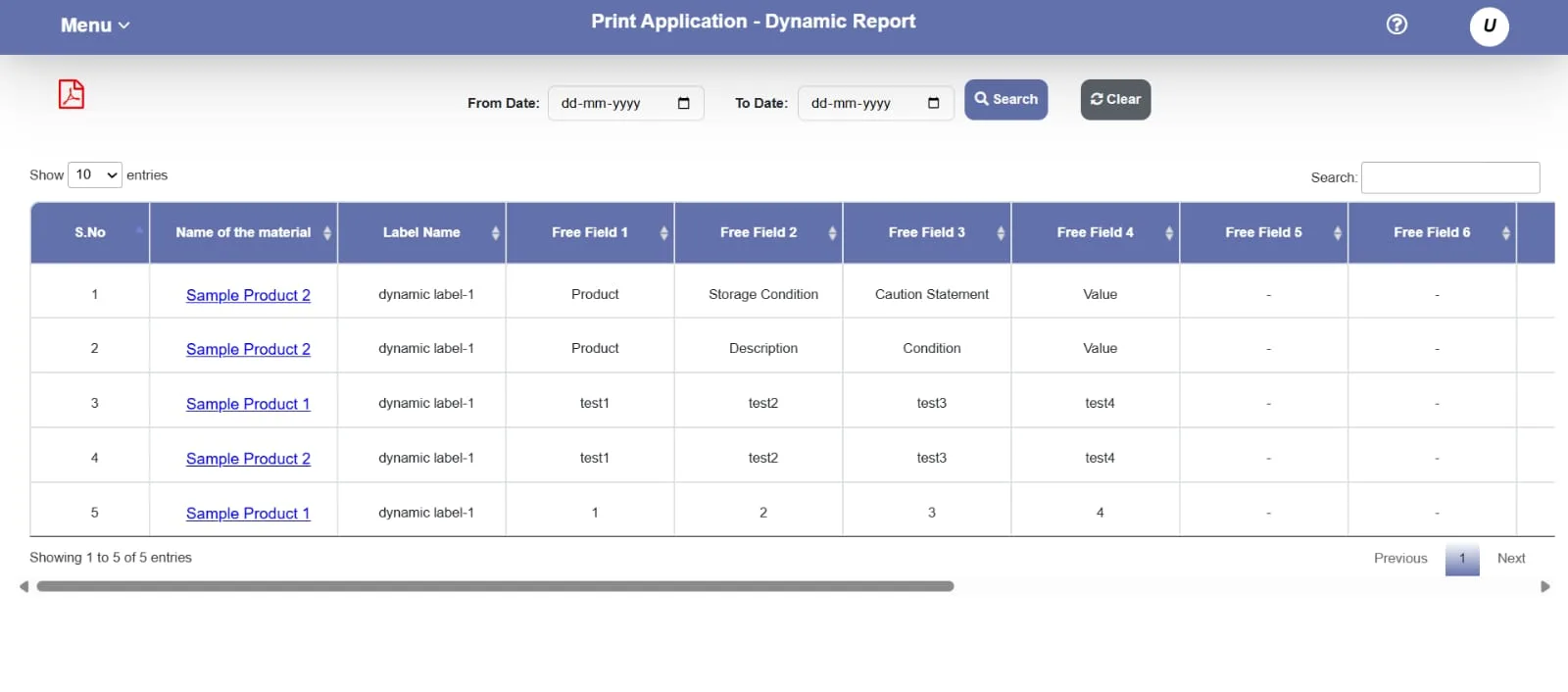 Labeltrix dynamic label print report