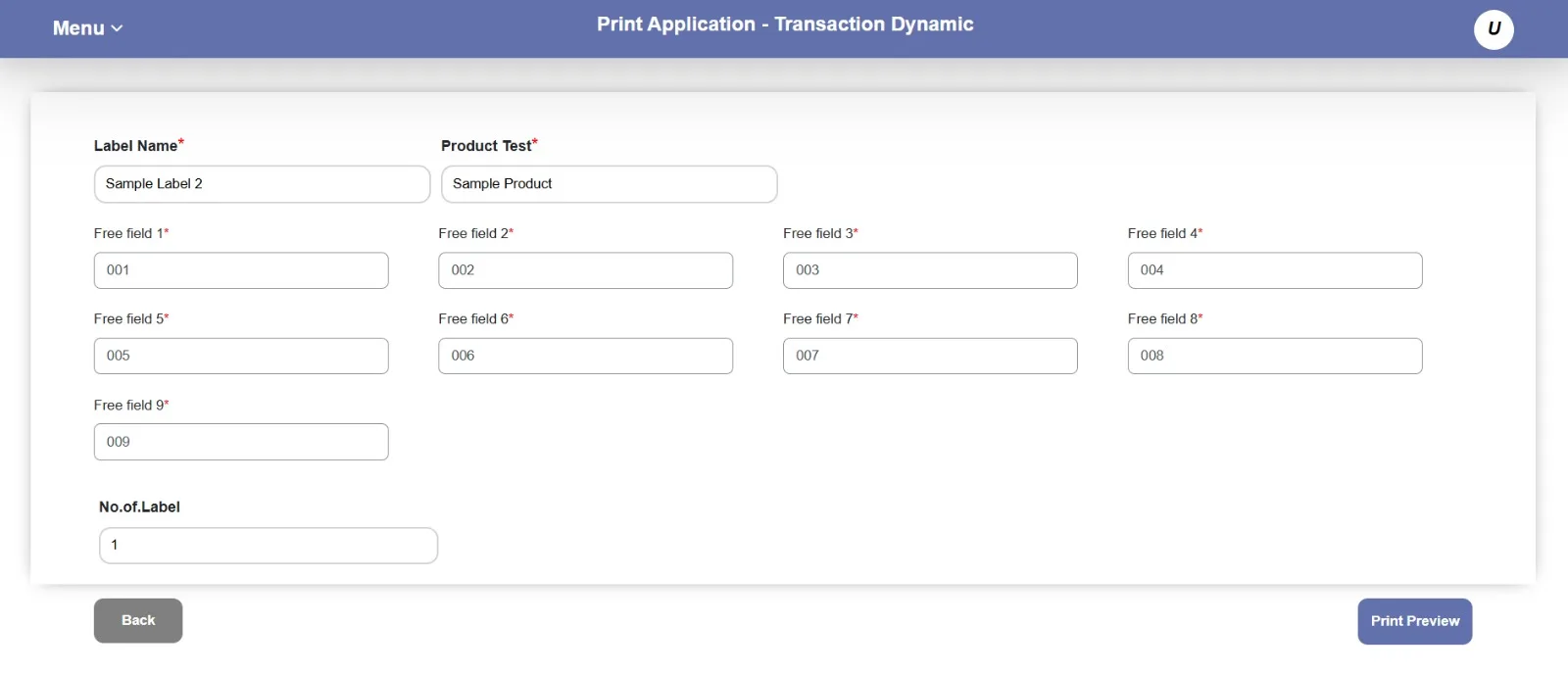 Labeltrix dynamic label transaction screen